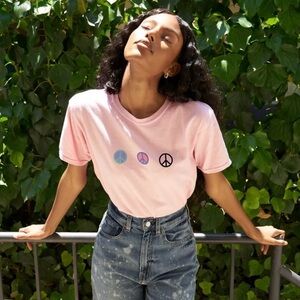 Urban Outfitters Pink Peace Trio Baby Cropped Tee
